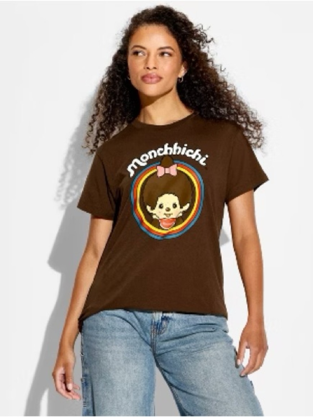 Monchhichi Brown Rainbow Graphic T-Shirt Retro Kawaii Size Small